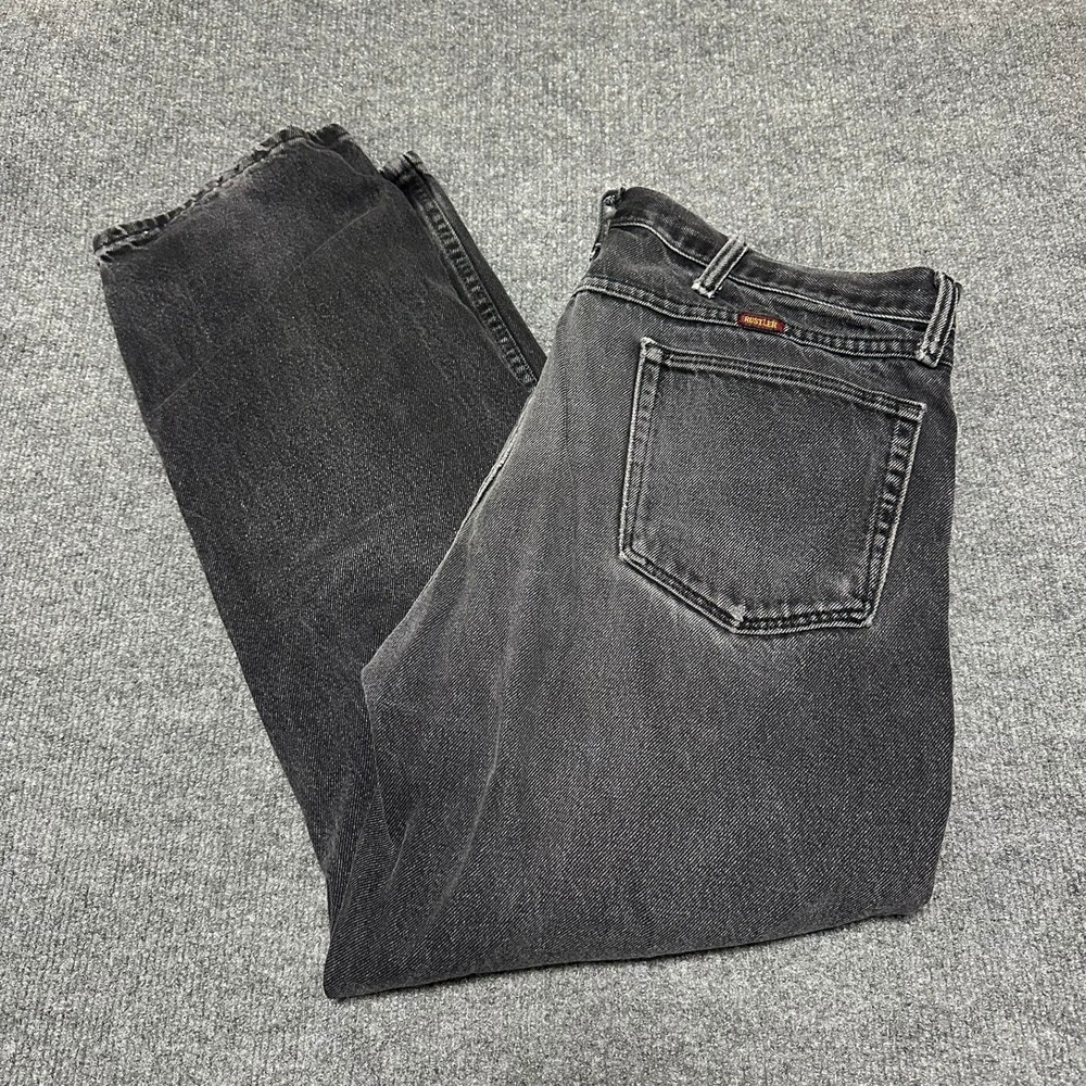 Rustler Mens Regular Fit Straight Leg Black Denim Jeans 38x30 Faded Workwear
